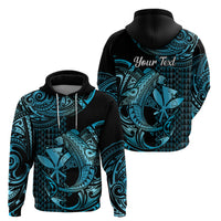 Custom Hawaii Hammerhead Shark Polynesian Hoodie Polynesian Kakau With Kanaka Turquoise - Wonder Print Shop