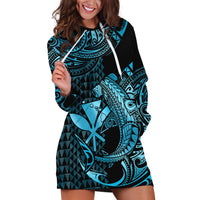 (Custom Personalised) Hawaii Hammerhead Shark Hoodie Dress Polynesian Kakau With Kanaka Turquoise - Wonder Print Shop