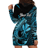 (Custom Personalised) Hawaii Hammerhead Shark Hoodie Dress Polynesian Kakau With Kanaka Turquoise - Wonder Print Shop