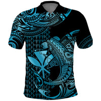 Custom Hawaii Hammerhead Shark Polynesian Tatoo Polo Shirt Polynesian Kakau With Kanaka Turquoise - Wonder Print Shop