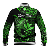 (Custom Personalised) Hawaii Hammerhead Shark Baseball Jacket Polynesian Kakau With Kanaka Green - Wonder Print Shop
