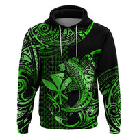 Custom Hawaii Hammerhead Shark Polynesian Hoodie Polynesian Kakau With Kanaka Green - Wonder Print Shop