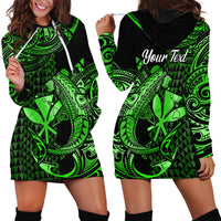 (Custom Personalised) Hawaii Hammerhead Shark Hoodie Dress Polynesian Kakau With Kanaka Green - Wonder Print Shop