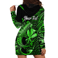(Custom Personalised) Hawaii Hammerhead Shark Hoodie Dress Polynesian Kakau With Kanaka Green - Wonder Print Shop