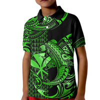 Custom Hawaii Hammerhead Shark Polo Shirt for Kid Polynesian Kakau With Kanaka Green - Wonder Print Shop