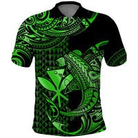 Custom Hawaii Hammerhead Shark Polynesian Tatoo Polo Shirt Polynesian Kakau With Kanaka Green - Wonder Print Shop