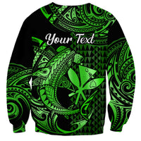 (Custom Personalised) Hawaii Hammerhead Shark Sweatshirt Polynesian Kakau With Kanaka Green - Wonder Print Shop