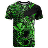 Custom Hawaii Hammerhead Shark T Shirt Polynesian Kakau With Kanaka Green - Wonder Print Shop