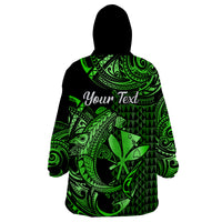 (Custom Personalised) Hawaii Hammerhead Shark Wearable Blanket Hoodie Polynesian Kakau With Kanaka Green - Wonder Print Shop