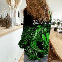 (Custom Personalised) Hawaii Hammerhead Shark Women Casual Shirt Polynesian Kakau With Kanaka Green - Wonder Print Shop
