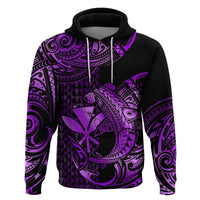 Custom Hawaii Hammerhead Shark Polynesian Hoodie Polynesian Kakau With Kanaka Purple - Wonder Print Shop