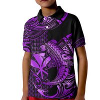 Custom Hawaii Hammerhead Shark Polo Shirt for Kid Polynesian Kakau With Kanaka Purple - Wonder Print Shop