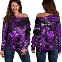 (Custom Personalised) Hawaii Hammerhead Shark Off Shoulder Sweater Polynesian Kakau With Kanaka Purple - Wonder Print Shop