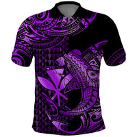 Custom Hawaii Hammerhead Shark Polynesian Tatoo Polo Shirt Polynesian Kakau With Kanaka Purple - Wonder Print Shop