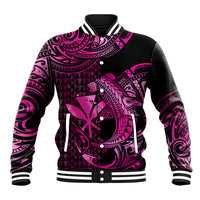 (Custom Personalised) Hawaii Hammerhead Shark Baseball Jacket Polynesian Kakau With Kanaka Pink - Wonder Print Shop