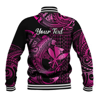 (Custom Personalised) Hawaii Hammerhead Shark Baseball Jacket Polynesian Kakau With Kanaka Pink - Wonder Print Shop