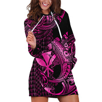 (Custom Personalised) Hawaii Hammerhead Shark Hoodie Dress Polynesian Kakau With Kanaka Pink - Wonder Print Shop