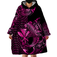 (Custom Personalised) Hawaii Hammerhead Shark Wearable Blanket Hoodie Polynesian Kakau With Kanaka Pink - Wonder Print Shop