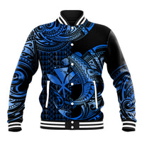 (Custom Personalised) Hawaii Hammerhead Shark Baseball Jacket Polynesian Kakau With Kanaka Blue - Wonder Print Shop