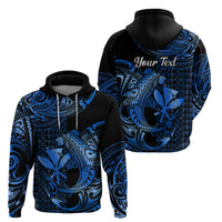Custom Hawaii Hammerhead Shark Polynesian Hoodie Polynesian Kakau With Kanaka Blue - Wonder Print Shop