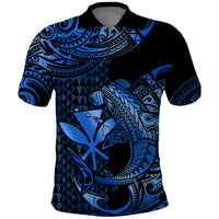 Custom Hawaii Hammerhead Shark Polynesian Tatoo Polo Shirt Polynesian Kakau With Kanaka Blue - Wonder Print Shop