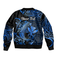 (Custom Personalised) Hawaii Hammerhead Shark Sleeve Zip Bomber Jacket Polynesian Kakau With Kanaka Blue - Wonder Print Shop
