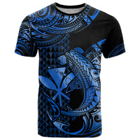 Custom Hawaii Hammerhead Shark T Shirt Polynesian Kakau With Kanaka Blue - Wonder Print Shop