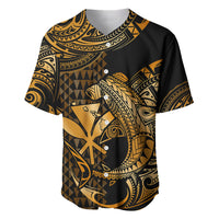 (Custom Personalised) Hawaii Hammerhead Shark Baseball Jersey Polynesian Kakau With Kanaka Gold - Wonder Print Shop