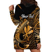 (Custom Personalised) Hawaii Hammerhead Shark Hoodie Dress Polynesian Kakau With Kanaka Gold - Wonder Print Shop