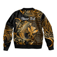 (Custom Personalised) Hawaii Hammerhead Shark Sleeve Zip Bomber Jacket Polynesian Kakau With Kanaka Gold - Wonder Print Shop