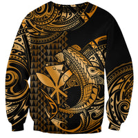 (Custom Personalised) Hawaii Hammerhead Shark Sweatshirt Polynesian Kakau With Kanaka Gold - Wonder Print Shop