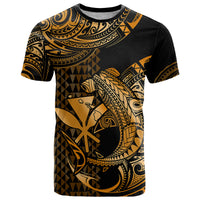 Custom Hawaii Hammerhead Shark T Shirt Polynesian Kakau With Kanaka Gold - Wonder Print Shop