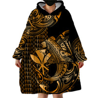 (Custom Personalised) Hawaii Hammerhead Shark Wearable Blanket Hoodie Polynesian Kakau With Kanaka Gold - Wonder Print Shop