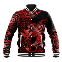 (Custom Personalised) Hawaii Hammerhead Shark Baseball Jacket Polynesian Kakau With Kanaka Red - Wonder Print Shop