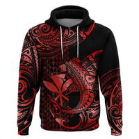 Custom Hawaii Hammerhead Shark Polynesian Hoodie Polynesian Kakau With Kanaka Red - Wonder Print Shop