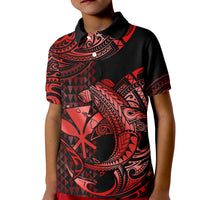 Custom Hawaii Hammerhead Shark Polo Shirt for Kid Polynesian Kakau With Kanaka Red - Wonder Print Shop