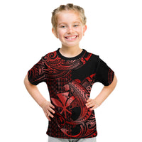 (Custom Personalised) Hawaii Hammerhead Shark Kid T Shirt Polynesian Kakau With Kanaka Red - Wonder Print Shop