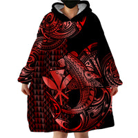 (Custom Personalised) Hawaii Hammerhead Shark Wearable Blanket Hoodie Polynesian Kakau With Kanaka Red - Wonder Print Shop