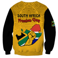 South Africa Sweatshirt African Pattern Happy Freedom Day Yellow Version - Wonder Print Shop