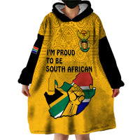 (Custom Personalised) South Africa Wearable Blanket Hoodie African Pattern Happy Freedom Day Yellow Version - Wonder Print Shop