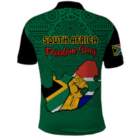 South Africa Polo Shirt African Pattern Happy Freedom Day Green Version - Wonder Print Shop