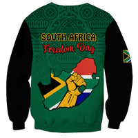 South Africa Sweatshirt African Pattern Happy Freedom Day Green Version - Wonder Print Shop
