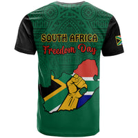 South Africa T Shirt African Pattern Happy Freedom Day Green Version - Wonder Print Shop