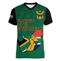 (Custom Personalised) South Africa Women V Neck T Shirt African Pattern Happy Freedom Day Green Version - Wonder Print Shop