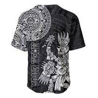 (Custom Personalised) Mexico Aztec Baseball Jersey El Calendario Maya Mix Huitzilopochtli Black - Wonder Print Shop