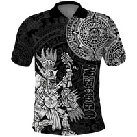 Custom Mexico Aztec Polo Shirt El Calendario Maya Mix Huitzilopochtli Black - Wonder Print Shop