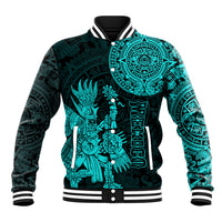 (Custom Personalised) Mexico Aztec Baseball Jacket El Calendario Maya Mix Huitzilopochtli Turquoise - Wonder Print Shop