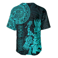 (Custom Personalised) Mexico Aztec Baseball Jersey El Calendario Maya Mix Huitzilopochtli Turquoise - Wonder Print Shop