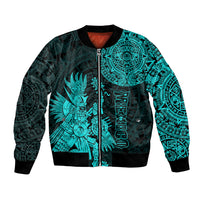 (Custom Personalised) Mexico Aztec Bomber Jacket El Calendario Maya Mix Huitzilopochtli Turquoise - Wonder Print Shop