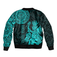 (Custom Personalised) Mexico Aztec Bomber Jacket El Calendario Maya Mix Huitzilopochtli Turquoise - Wonder Print Shop